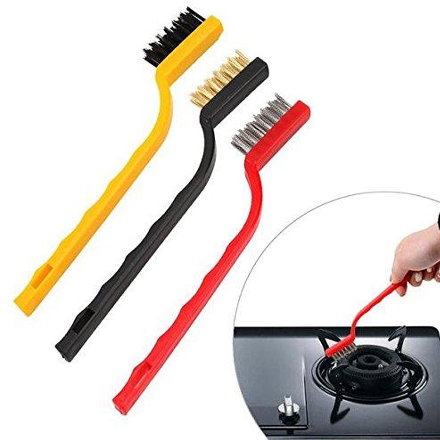 Mini wire brush set with brass, nylon, and steel bristles Mini wire brush set with brass, nylon, and steel bristles